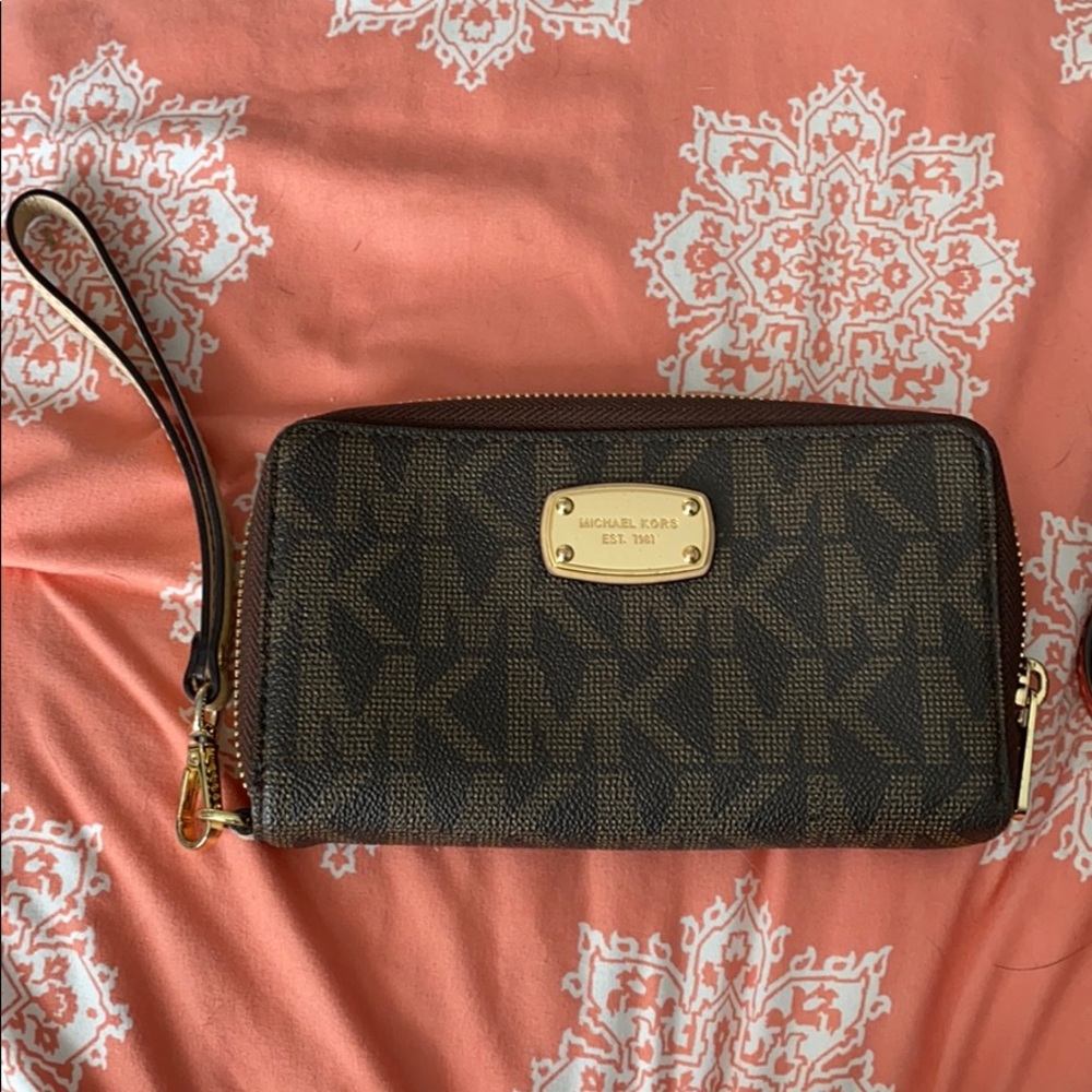 Brown MK wristlet wallet